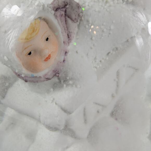 Baby Sledding Snow Globe Waterglobe We Wish You A Merry Christmas Winter Holiday - Picture 2 of 12